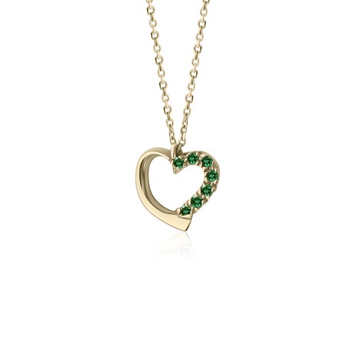 Heart necklace, Κ18 gold with emeralds 0.07ct, ko5633 NECKLACES Κοσμηματα - chrilia.gr