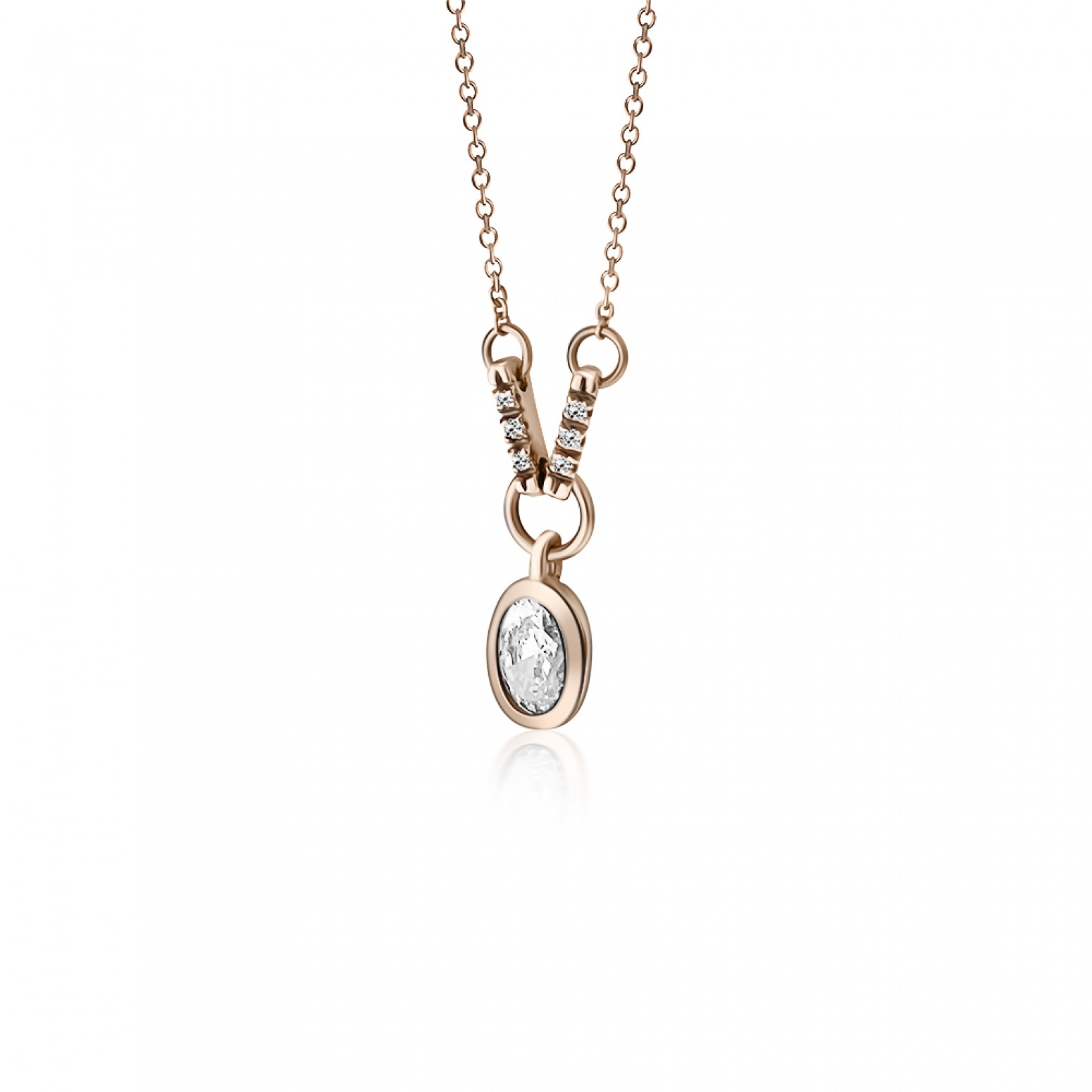 Solitaire necklace, Κ14 pink gold with zircon, ko1491 NECKLACES Κοσμηματα - chrilia.gr