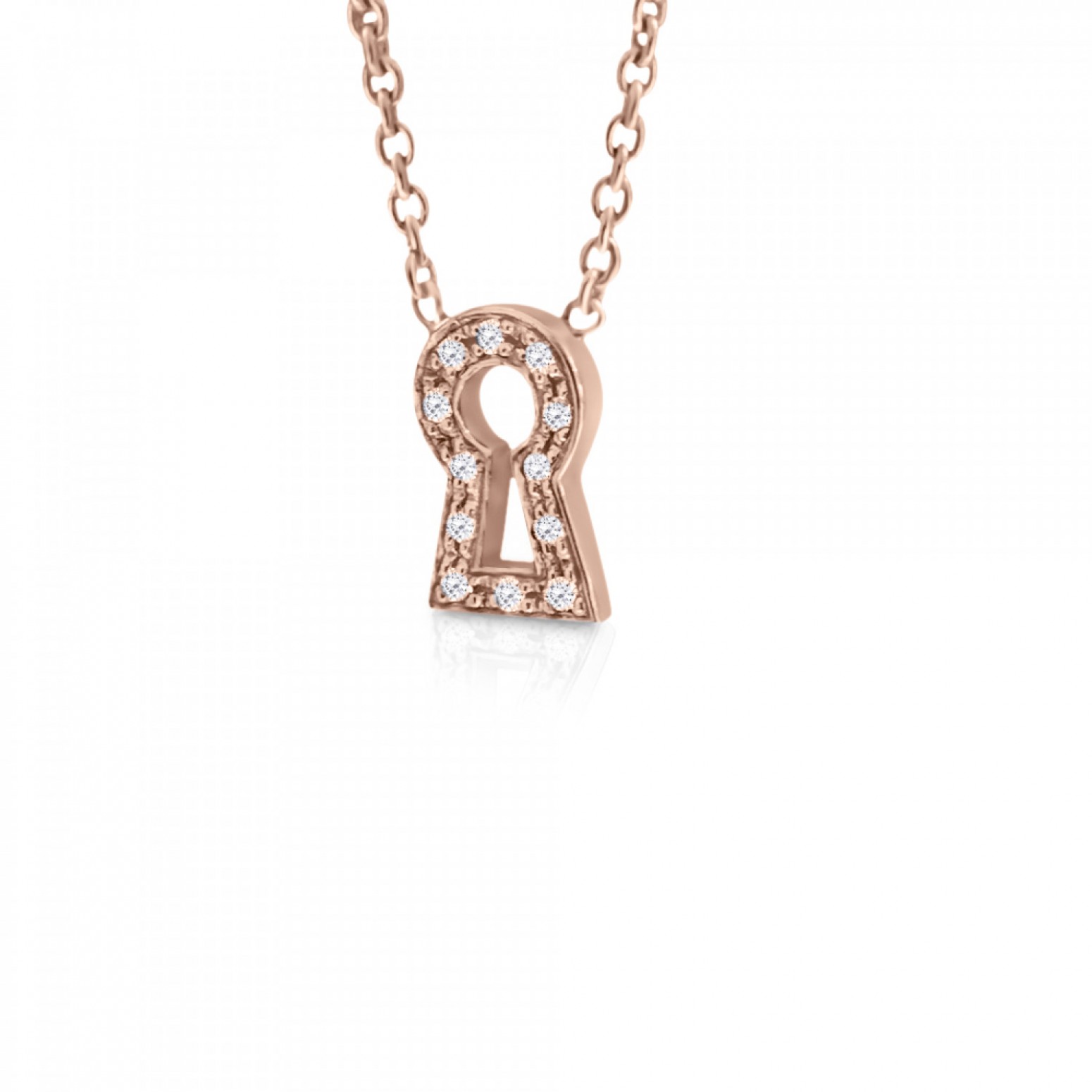 Lock necklace, Κ14 pink gold with zircon, ko1704 NECKLACES Κοσμηματα - chrilia.gr
