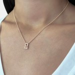 Lock necklace, Κ14 pink gold with zircon, ko1704 NECKLACES Κοσμηματα - chrilia.gr