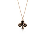 Clover necklace, Κ14 pink gold with black zircon, ko1864 NECKLACES Κοσμηματα - chrilia.gr