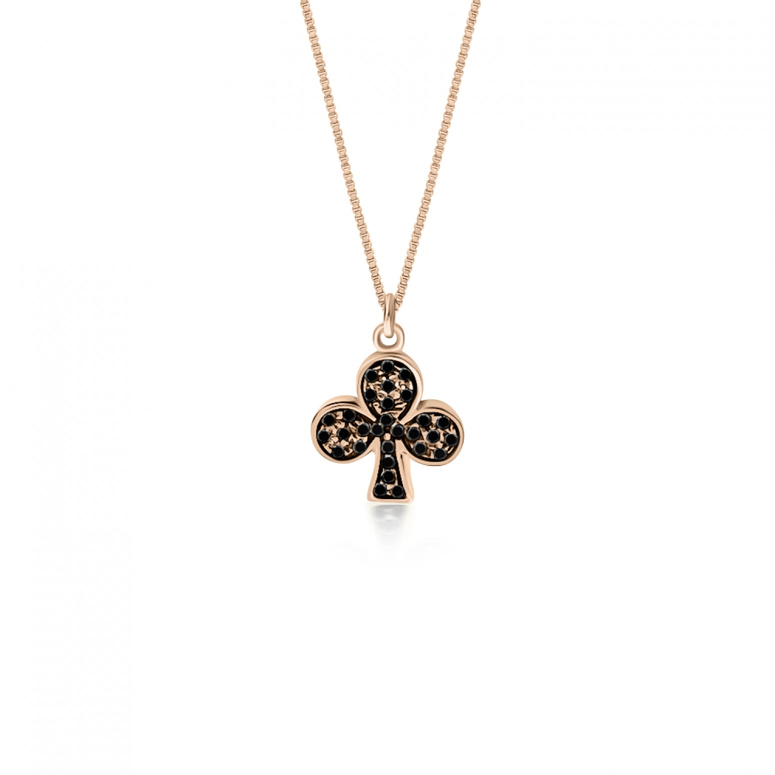 Clover necklace, Κ14 pink gold with black zircon, ko1864 NECKLACES Κοσμηματα - chrilia.gr