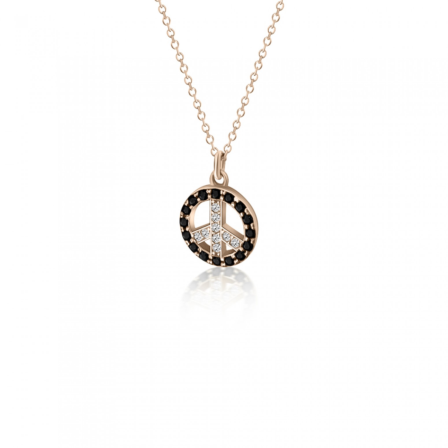 Symbol of peace necklace, Κ14 pink gold with black zircon, ko2381 NECKLACES Κοσμηματα - chrilia.gr