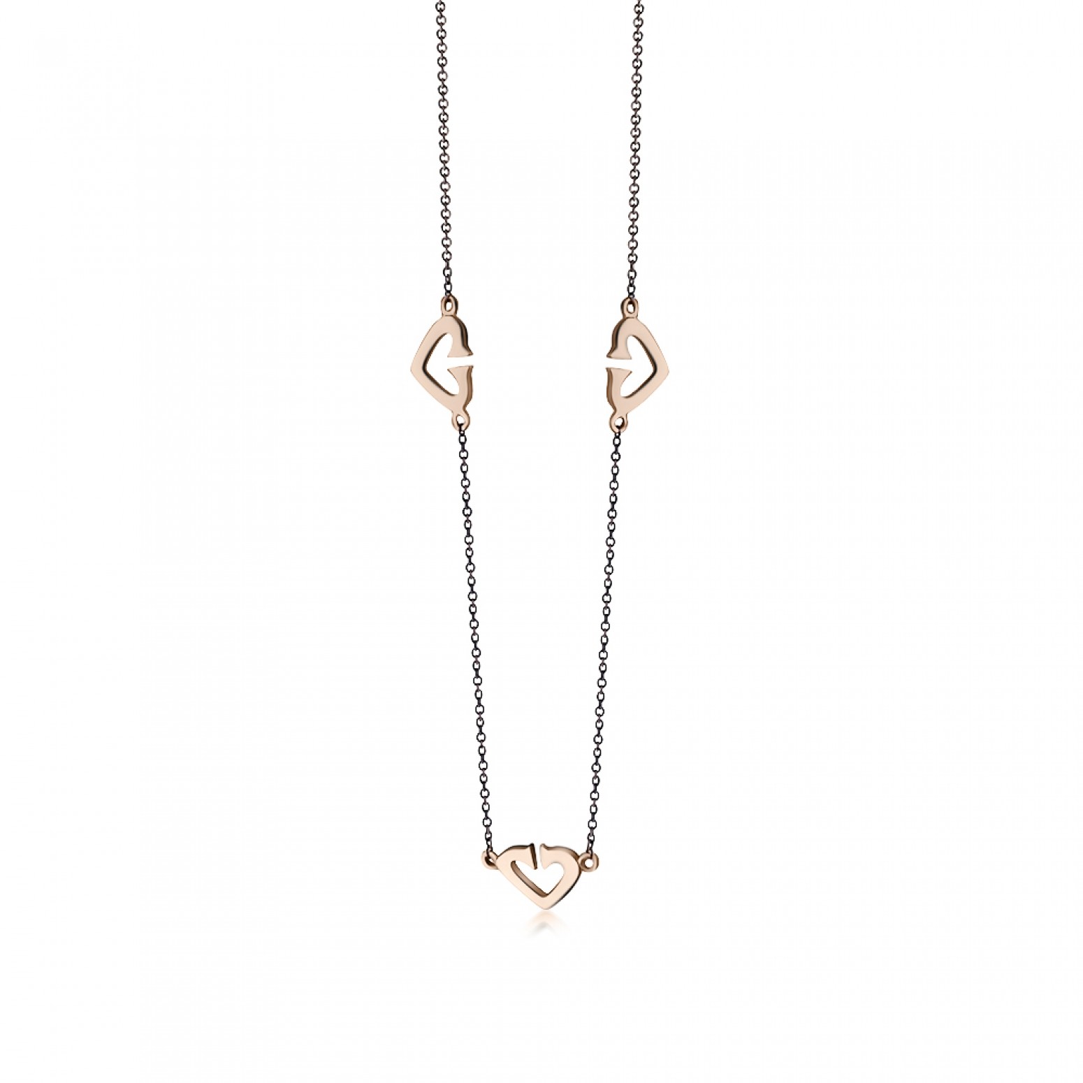 Heart necklace, Κ9 pink gold and black rhodium plated, ko3716 NECKLACES Κοσμηματα - chrilia.gr