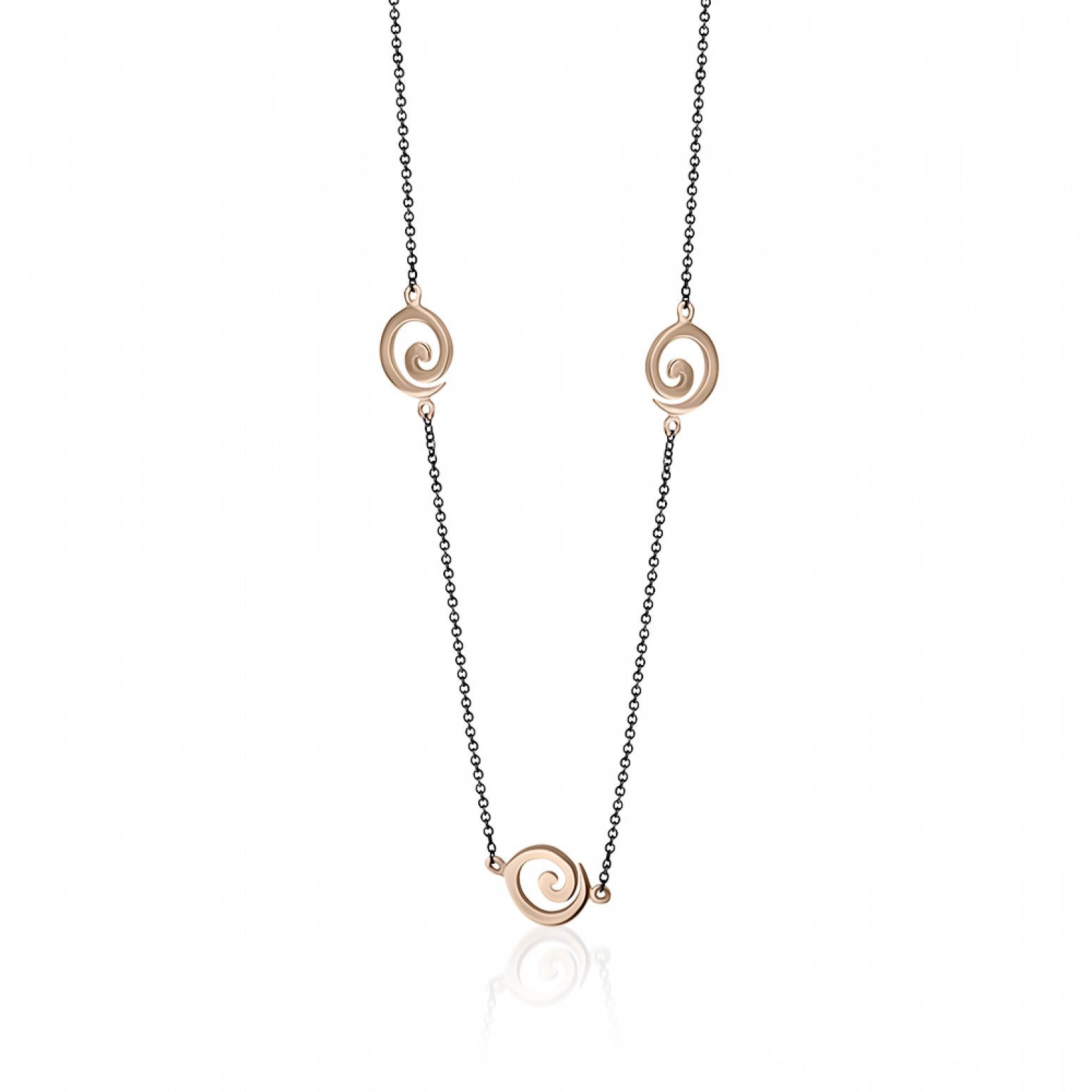 Spiral necklace, Κ9 pink gold and black rhodium plated, ko4410 NECKLACES Κοσμηματα - chrilia.gr