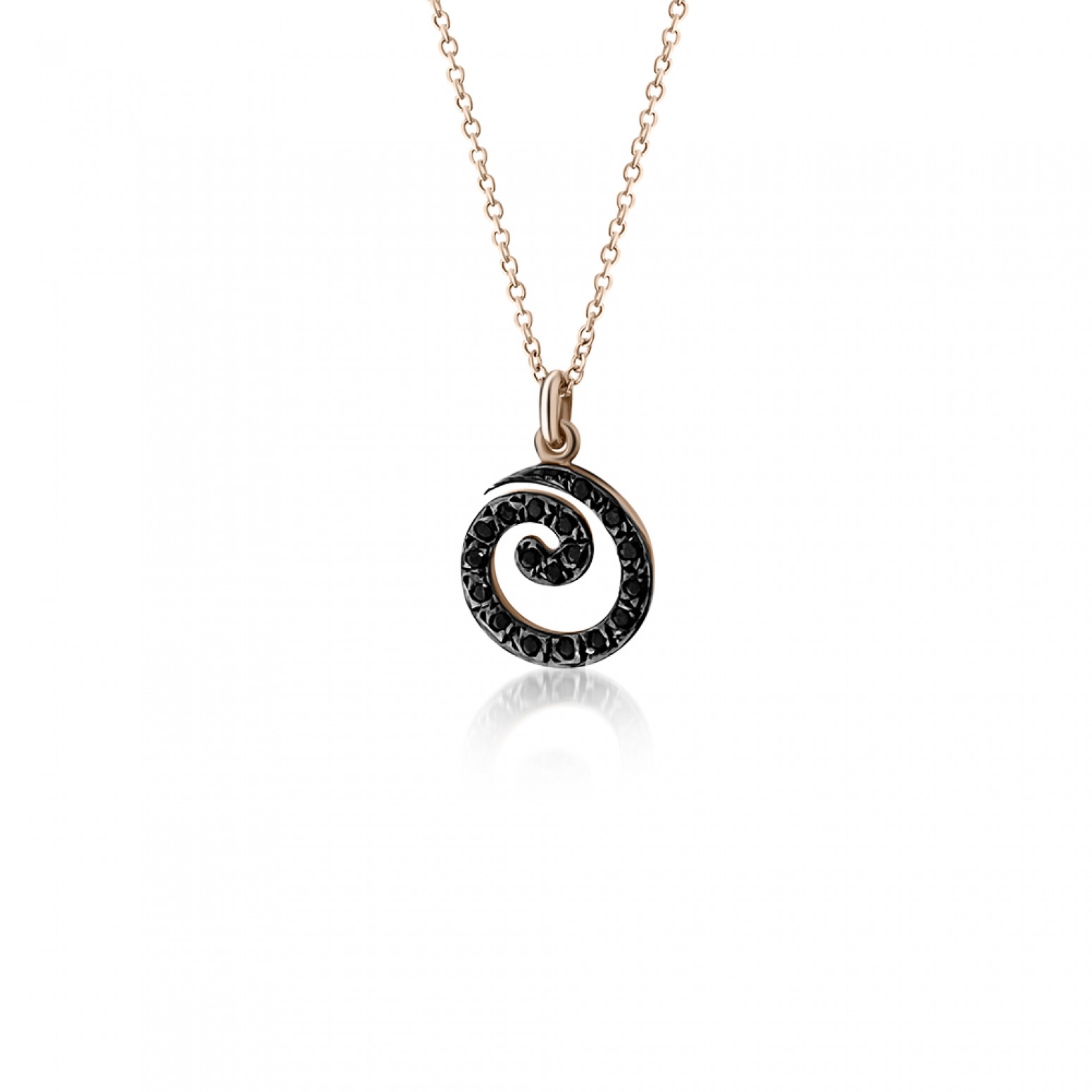 Spiral necklace, Κ9 pink gold with black zircon, ko4416 NECKLACES Κοσμηματα - chrilia.gr