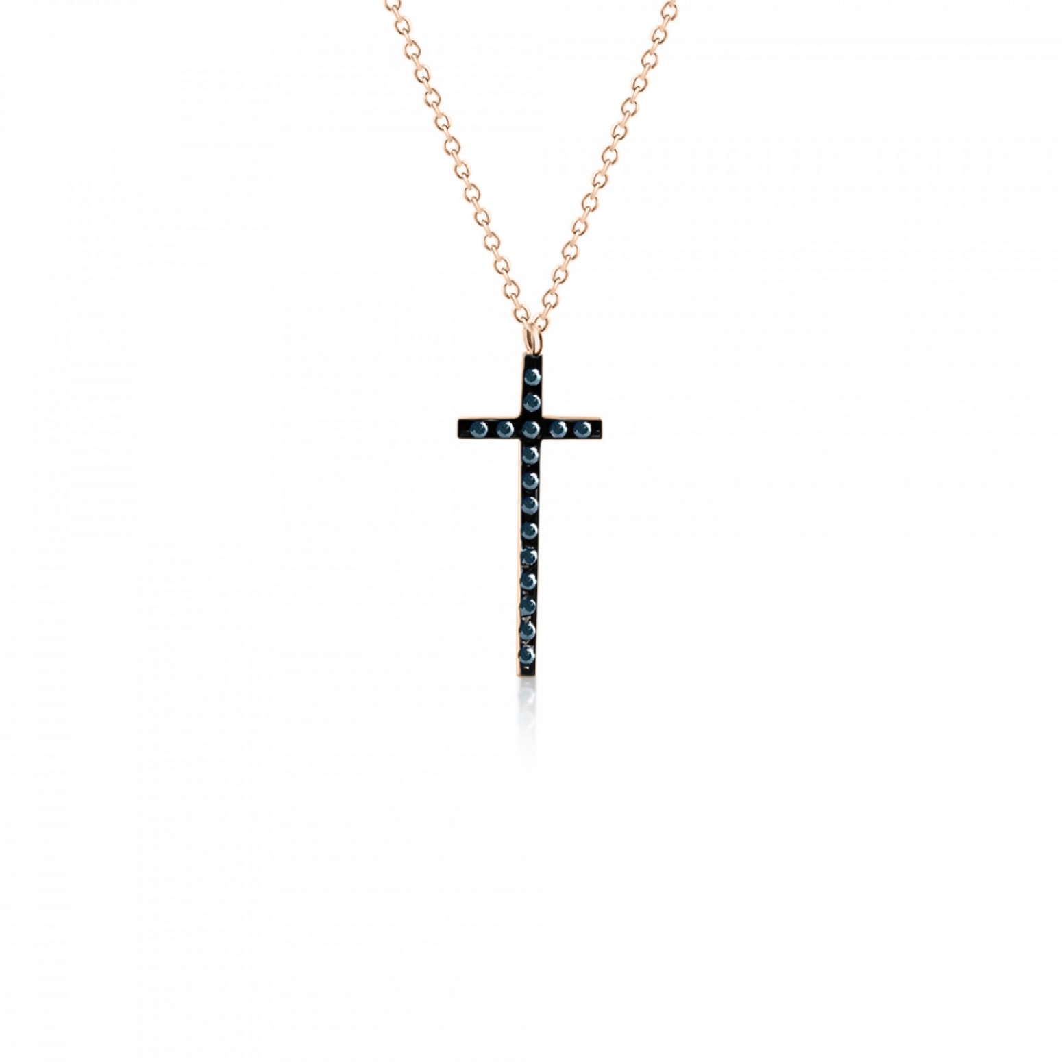 Cross necklace, Κ9 pink gold with blue zircon, ko5468 NECKLACES Κοσμηματα - chrilia.gr