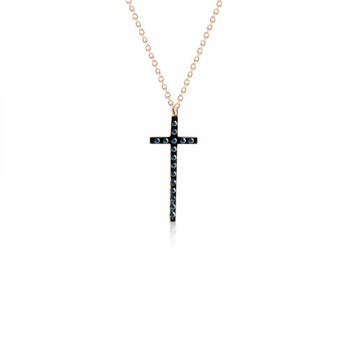 Cross necklace, Κ9 pink gold with blue zircon, ko5468 NECKLACES Κοσμηματα - chrilia.gr