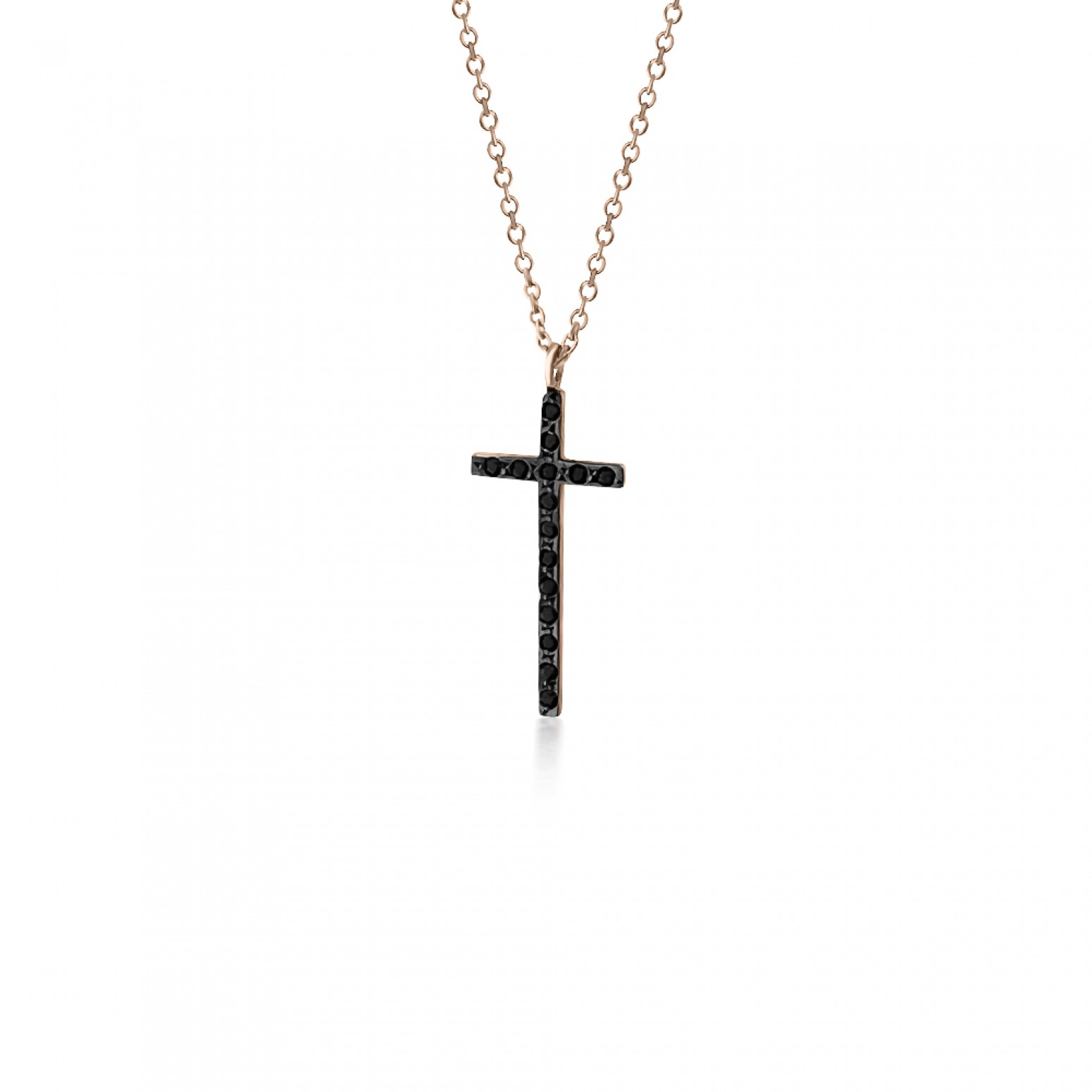 Cross necklace, Κ9 pink gold with black zircon, ko5469 NECKLACES Κοσμηματα - chrilia.gr