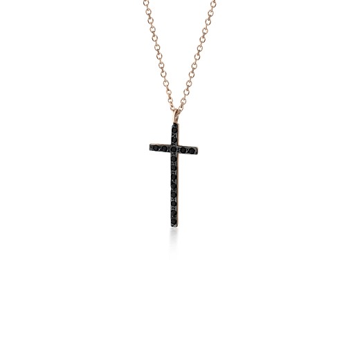 Κολιέ σταυρός, Κ9 ροζ χρυσό με μαύρα ζιργκόν, ko5469 ΚΟΛΙΕ Κοσμηματα - chrilia.gr
