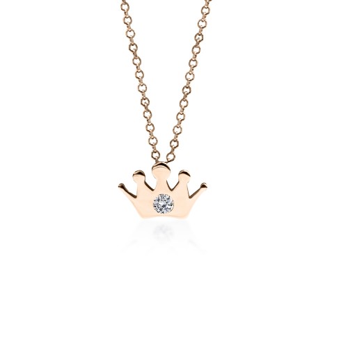 Crown necklace, Κ14 pink gold with diamond 0.02ct, VS2, H pk0190 NECKLACES Κοσμηματα - chrilia.gr