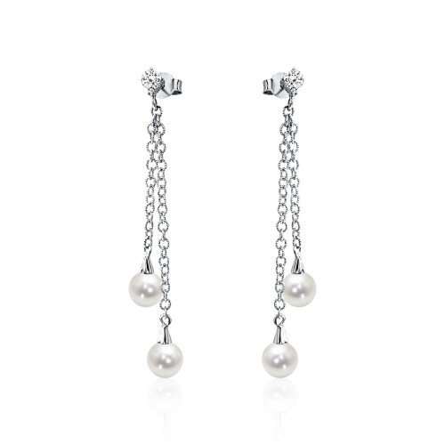 Dangle earrings K14 white gold with pearls and zircon, sk1577 EARRINGS Κοσμηματα - chrilia.gr