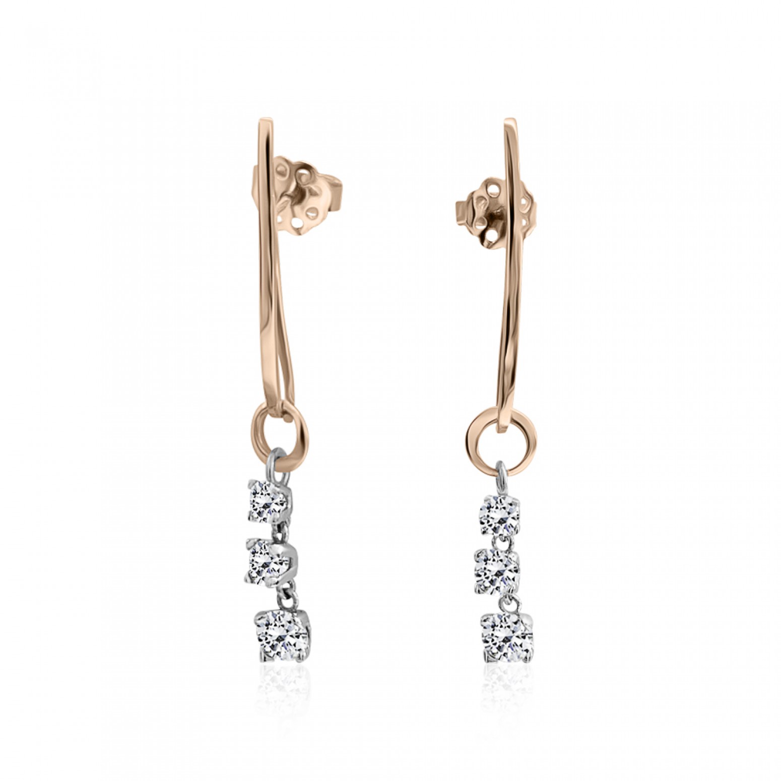 Dangle earrings K14 pink and white gold with zircon, sk1636 EARRINGS Κοσμηματα - chrilia.gr