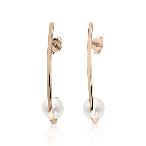 Dangle earrings K9 pink gold with pearl, sk2647 EARRINGS Κοσμηματα - chrilia.gr