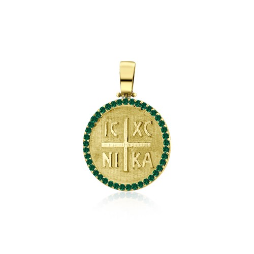  Κωνσταντινάτο Κ14 χρυσό με πράσινα ζιργκόν me2098 ΠΑΙΔΙΚΑ  Κοσμηματα - chrilia.gr