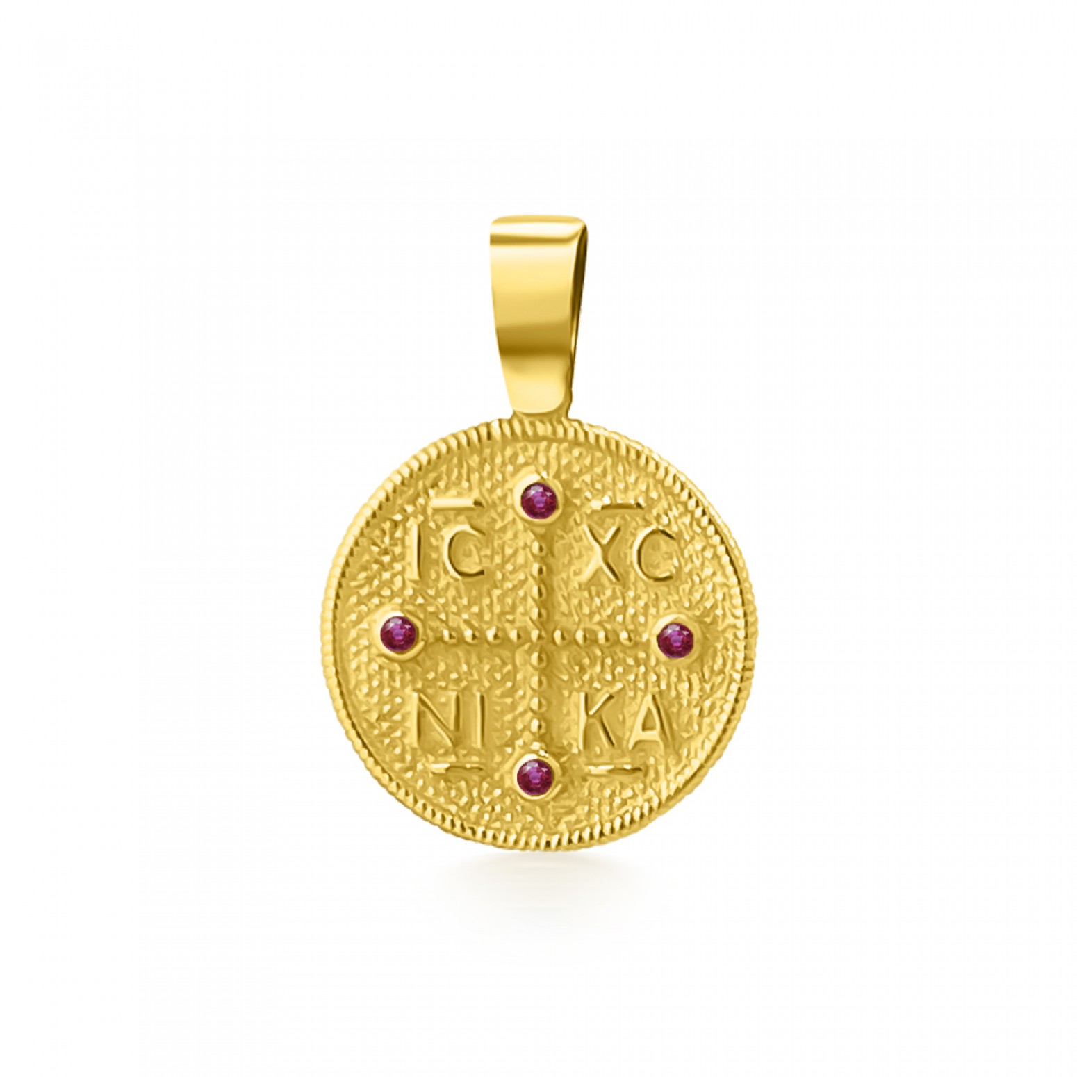  Byzantine K9 gold with red zircon me2246 BABIES Κοσμηματα - chrilia.gr