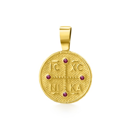  Byzantine K9 gold with red zircon me2246 BABIES Κοσμηματα - chrilia.gr