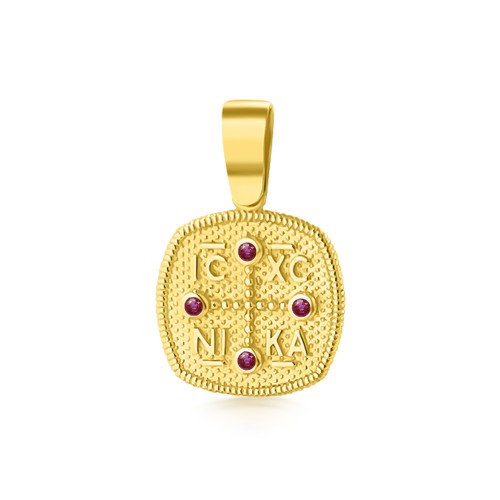  Byzantine K9 gold with red zircon me2257 BABIES Κοσμηματα - chrilia.gr
