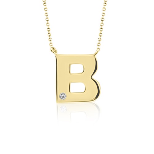 Monogram necklace B, Κ9 gold with diamond 0.005ct, VS2, H ko3782 NECKLACES Κοσμηματα - chrilia.gr