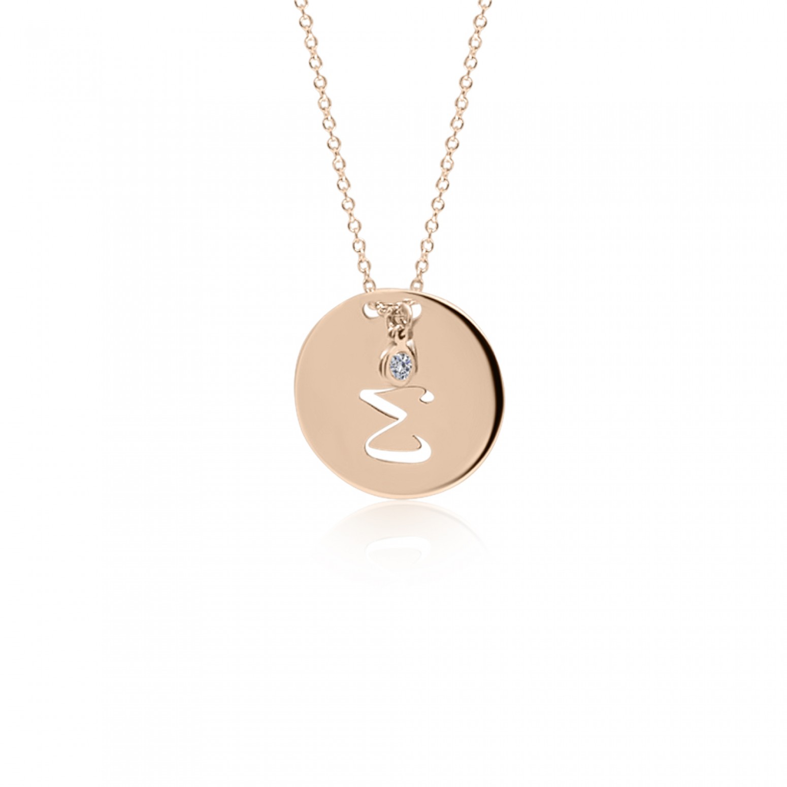 Monogram necklace Σ in round disk , Κ14 pink gold with diamond 0.02ct, VS2, H ko4634 NECKLACES Κοσμηματα - chrilia.gr