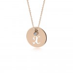 Monogram necklace Χ in round disk , Κ14 pink gold with diamond 0.02ct, VS2, H ko4635 NECKLACES Κοσμηματα - chrilia.gr