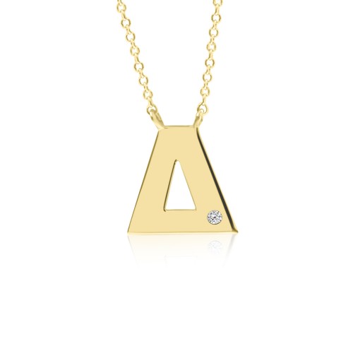 Monogram necklace Δ, Κ9 gold with diamond 0.005ct, VS2, H ko4885 NECKLACES Κοσμηματα - chrilia.gr