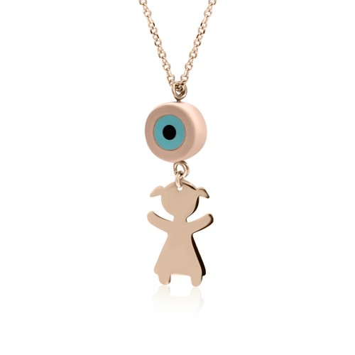 Necklace for baby and mum, K14 pink gold with girl and eye, pk0072 NECKLACES Κοσμηματα - chrilia.gr