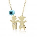 Necklace for mum, K14 gold with kids, eye and diamonds 0.02ct, VS2, H pk0109 NECKLACES Κοσμηματα - chrilia.gr