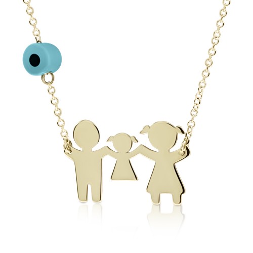 Νecklace for mum K14 gold with family and eye pk0141 NECKLACES Κοσμηματα - chrilia.gr