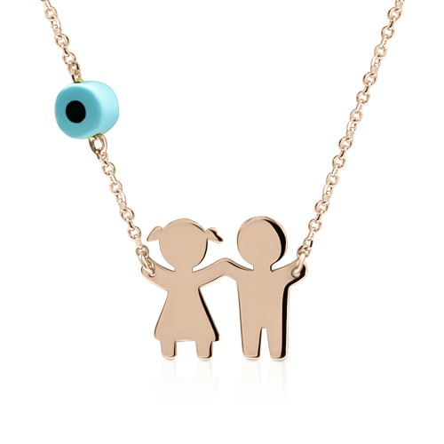 Necklace for mum K14 pink gold with kids pk0191 NECKLACES Κοσμηματα - chrilia.gr