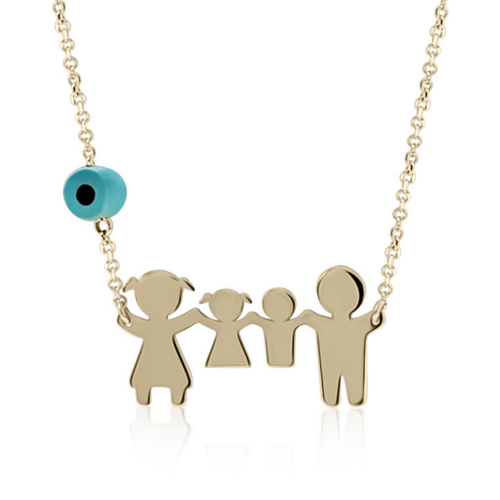 Νecklace for mum K14 gold with family and eye pk0179 NECKLACES Κοσμηματα - chrilia.gr
