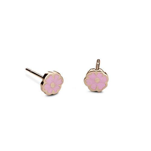 Flower baby earrings K9 pink gold with enamel, ps0144 EARRINGS Κοσμηματα - chrilia.gr