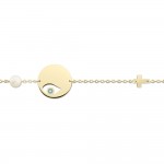 Babies identity bracelet K14 gold with eye, cross, white pearl and enamel pb0388 BRACELETS Κοσμηματα - chrilia.gr