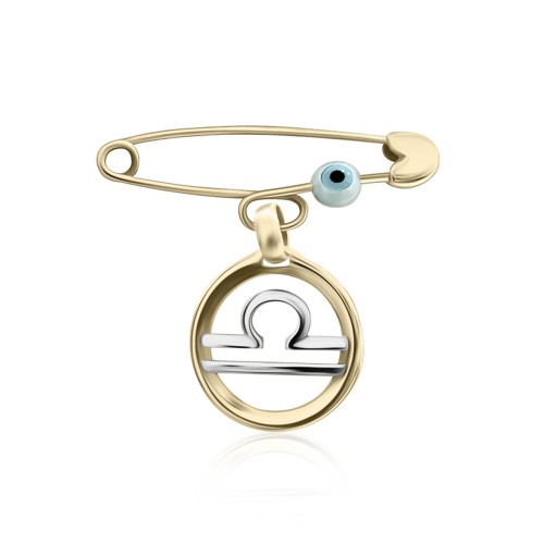 Babies pin K14 yellow and white gold, with Libra zodiac sign and eye, pf0146 BABIES Κοσμηματα - chrilia.gr