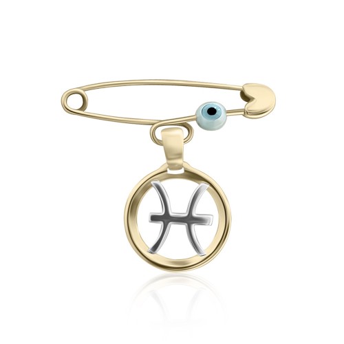 Babies pin K14 yellow and white gold, with Pisces zodiac sign and eye, pf0147 BABIES Κοσμηματα - chrilia.gr