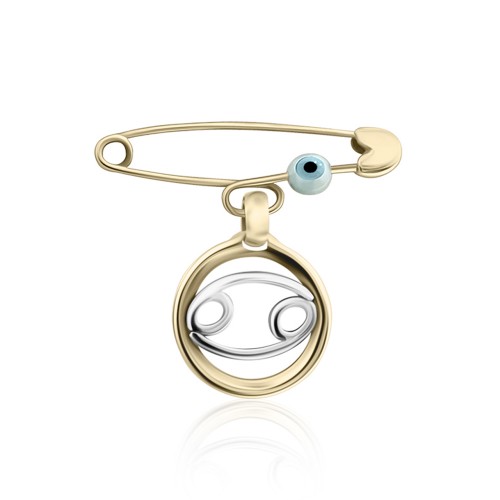 Babies pin K14 yellow and white gold, with Cancer zodiac sign and eye, pf0148 BABIES Κοσμηματα - chrilia.gr