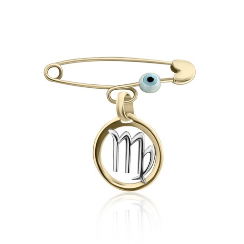Babies pin K14 yellow and white gold, with Virgo zodiac sign and eye, pf0151 BABIES Κοσμηματα - chrilia.gr