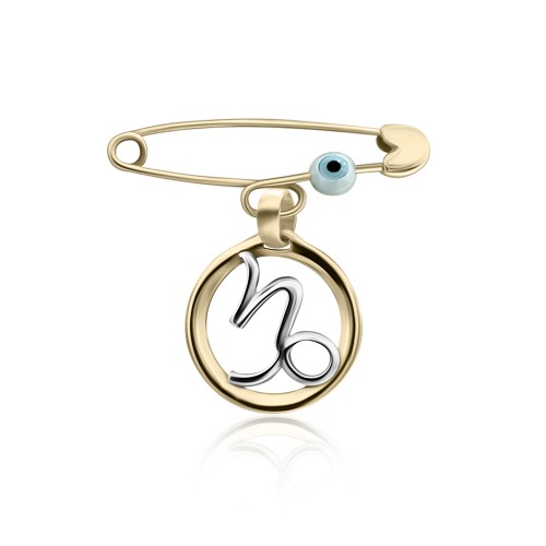 Babies pin K14 yellow and white gold, with Capricorn zodiac sign and eye, pf0144 BABIES Κοσμηματα - chrilia.gr