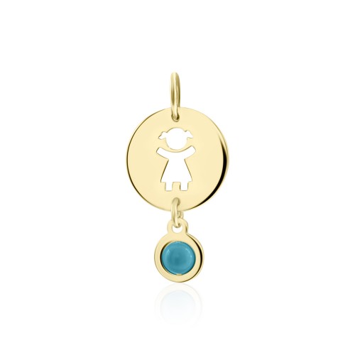 Babies pendant K14 gold with girl and turquoise, pm0166 BABIES Κοσμηματα - chrilia.gr