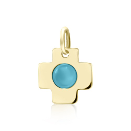 Babies pendant K14 gold with cross and turquoise, pm0170 BABIES Κοσμηματα - chrilia.gr