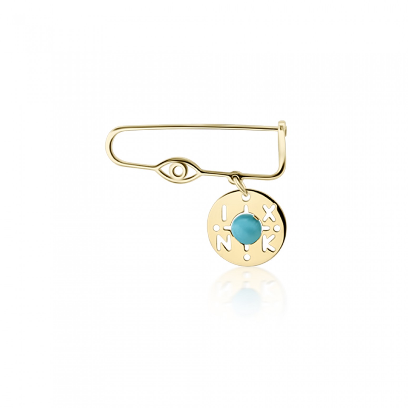 Babies pin K14 gold with byzantine, eye and turquoise pf0030 BABIES Κοσμηματα - chrilia.gr