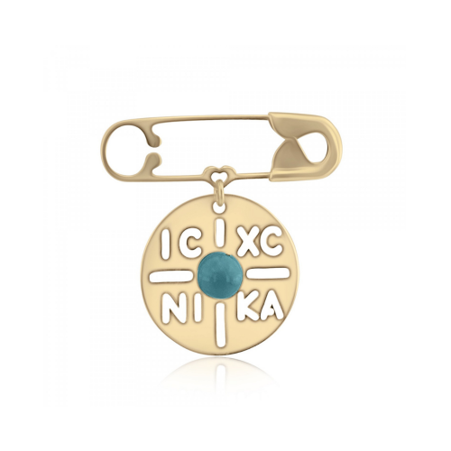 Babies pin K14 gold with byzantine and turquoise pf0047 BABIES Κοσμηματα - chrilia.gr