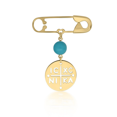 Babies pin K14 gold with byzantine and turquoise pf0048 BABIES Κοσμηματα - chrilia.gr