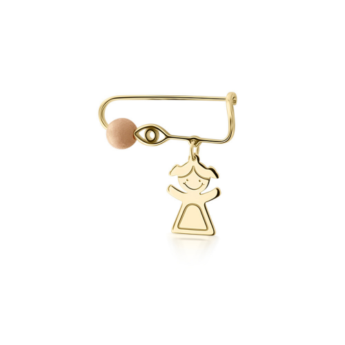 Babies pin K14 gold with girl, eye and pink coral pf0075 BABIES Κοσμηματα - chrilia.gr