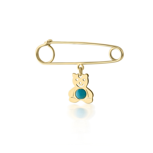 Babies pin K14 gold with bear and turquoise pf0077 BABIES Κοσμηματα - chrilia.gr