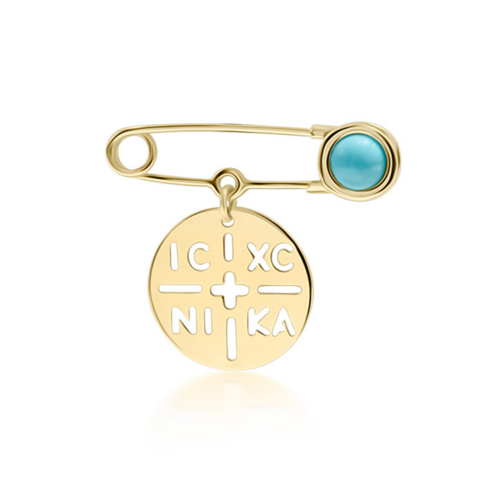 Babies pin K14 gold with byzantine and turquoise pf0129 BABIES Κοσμηματα - chrilia.gr