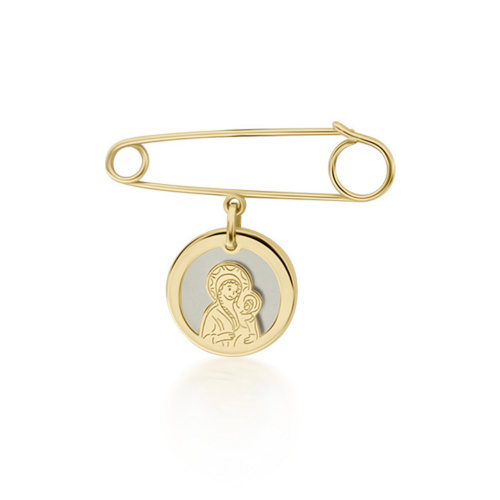 Babies pin K14 gold with Holy Mary and mother of pearl pf0130 BABIES Κοσμηματα - chrilia.gr