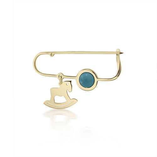 Babies pin K14 gold with horse and turquoise pf0132 BABIES Κοσμηματα - chrilia.gr