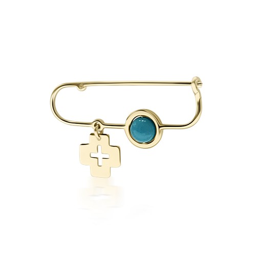 Babies pin K14 gold with cross and turquoise pf0133 BABIES Κοσμηματα - chrilia.gr