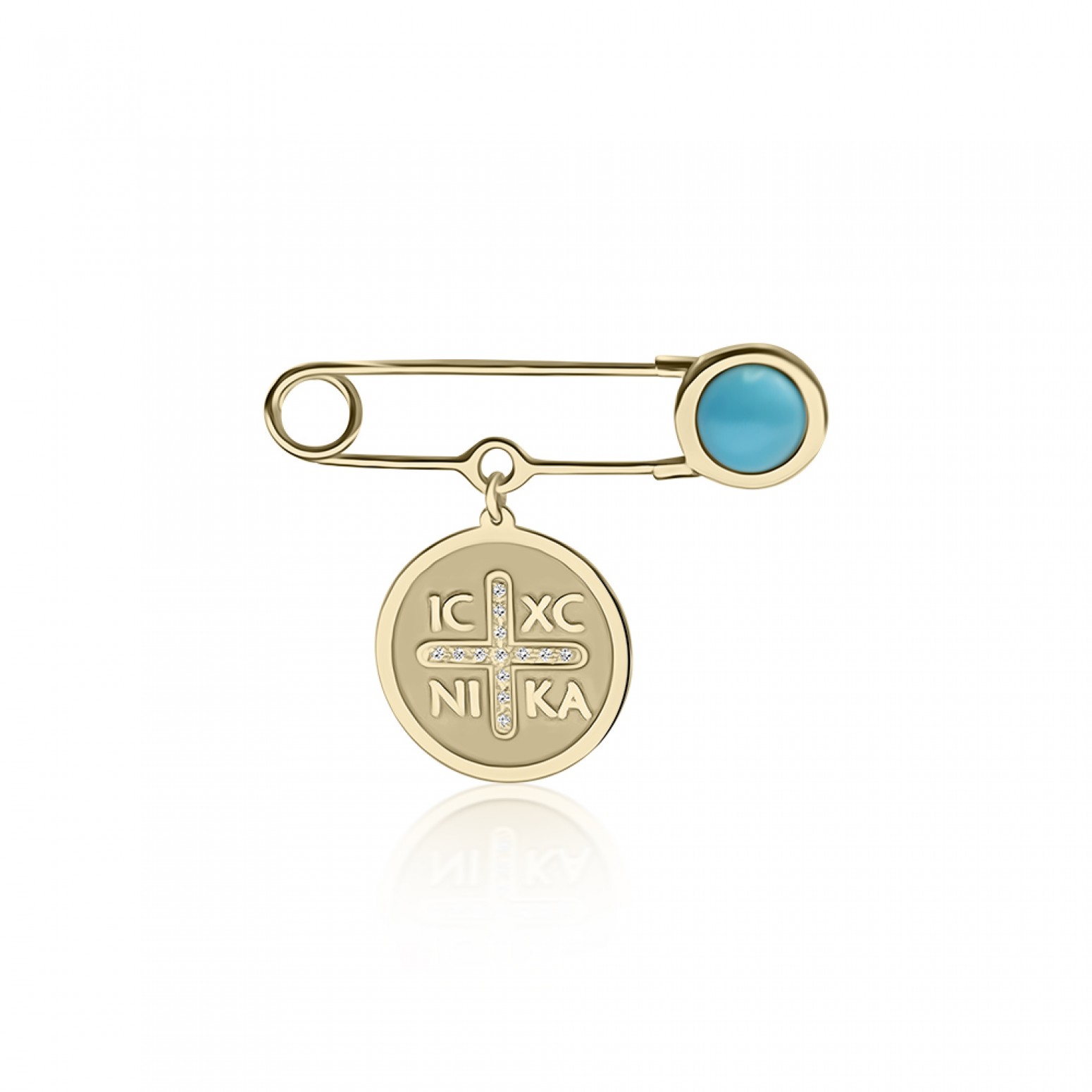 Babies pin K14 gold with byzantine, turquoise and diamonds 0.04ct, VS2, H pf0192 BABIES Κοσμηματα - chrilia.gr